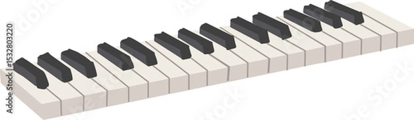 Fototapeta Stylized piano keyboard segment is floating in 3D, with alternating keys on transparent background