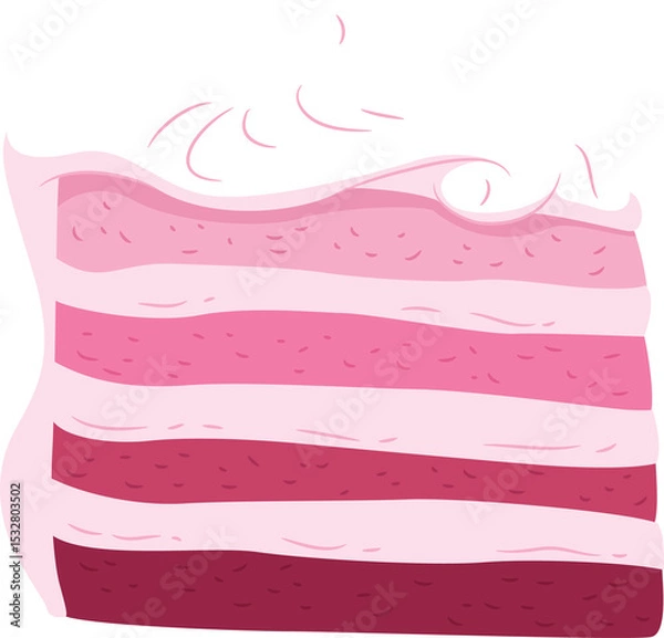 Fototapeta Flat slice of layered cake is appearing on transparent background, showing pink frosting layers