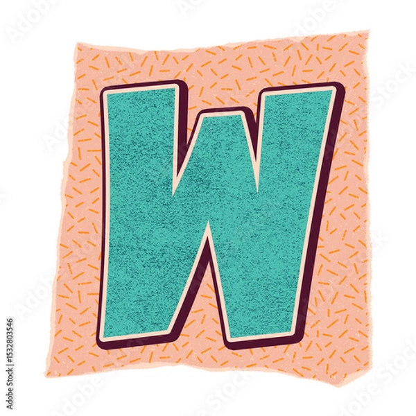 Obraz Stylized W is sitting in flat art on torn-edge peach square with dash print, transparent background