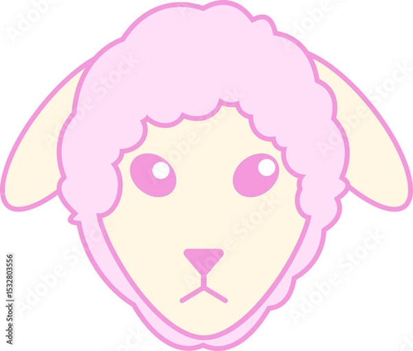 Fototapeta Flat cartoon sheep head is floating on transparent background, showing drooping ears and pink wool
