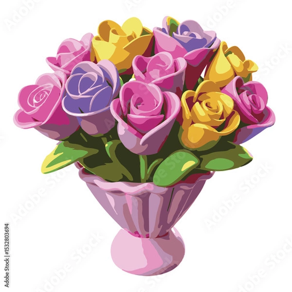 Obraz Delicate floral arrangement in a blue cone vase in 3D vector, great for romantic and nature-based illustrations