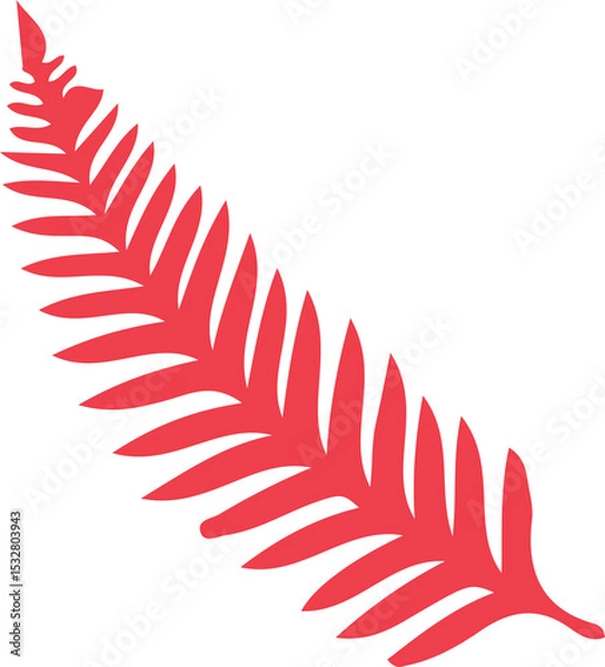 Fototapeta Flat design red fern frond silhouette is appearing at angle on transparent background, copy space