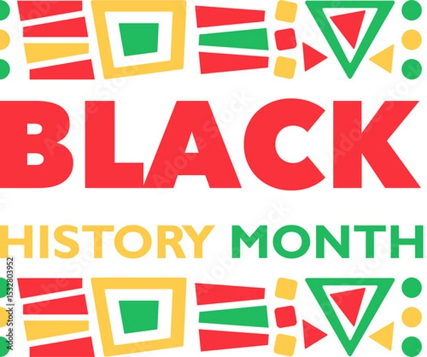 Fototapeta Black History Month flat design is showing red lettering and yellow green shapes on transparent
