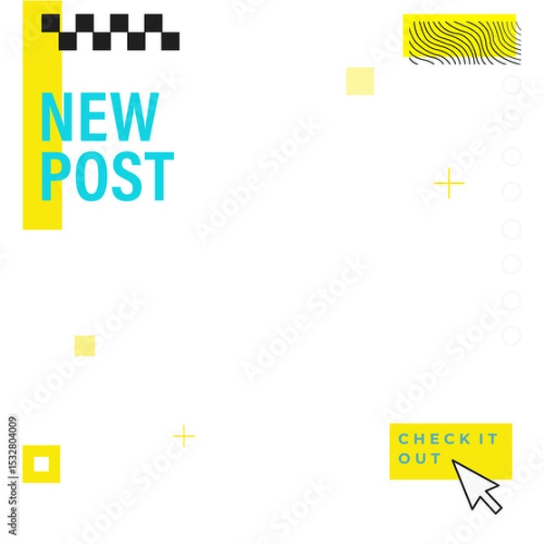 Obraz Flat design post is showing NEW POST with CHECK IT OUT button, pointer on transparent background