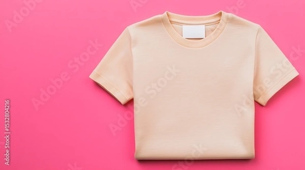 Obraz Mockup Prototype Preview Soft Peach T-Shirt on Bright Pink Background for Fashion Use
