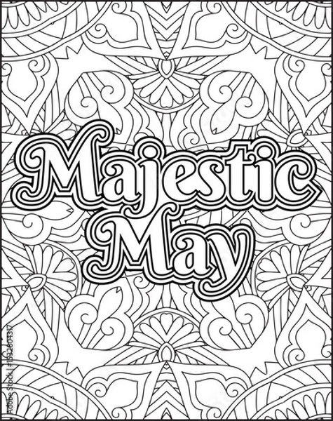 Obraz 12 Month Name Coloring Page for Adults. Monthly Name Motivational Quote Coloring page.
