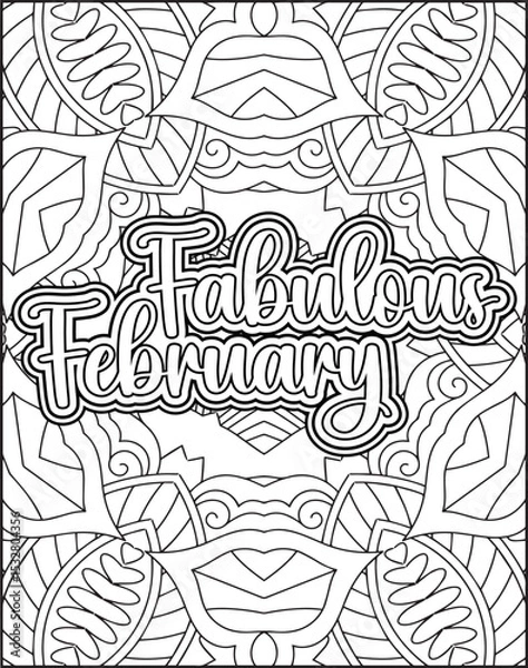 Obraz 12 Month Name Coloring Page for Adults. Monthly Name Motivational Quote Coloring page.