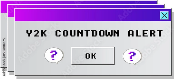 Obraz Y2K flat design dialog boxes are stacking on transparent background with gradient bar, OK button