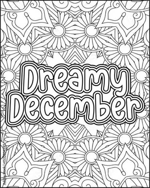 Obraz 12 Month Name Coloring Page for Adults. Monthly Name Motivational Quote Coloring page.