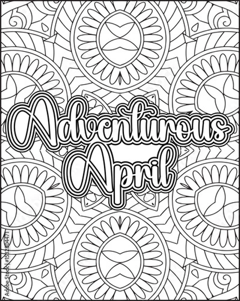 Obraz 12 Month Name Coloring Page for Adults. Monthly Name Motivational Quote Coloring page.