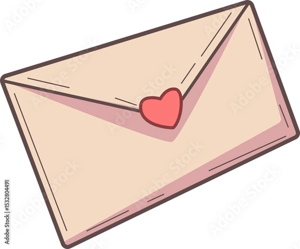Obraz Stylized pastel envelope is tilting in flat style with heart sticker, transparent background