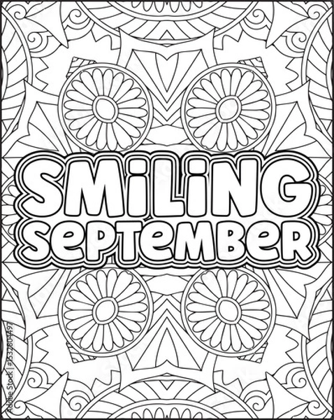 Obraz 12 Month Name Coloring Page for Adults. Monthly Name Motivational Quote Coloring page.