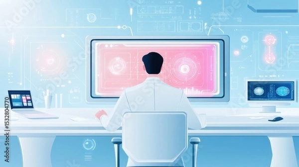 Fototapeta Male Data Scientist Working with AI Technology