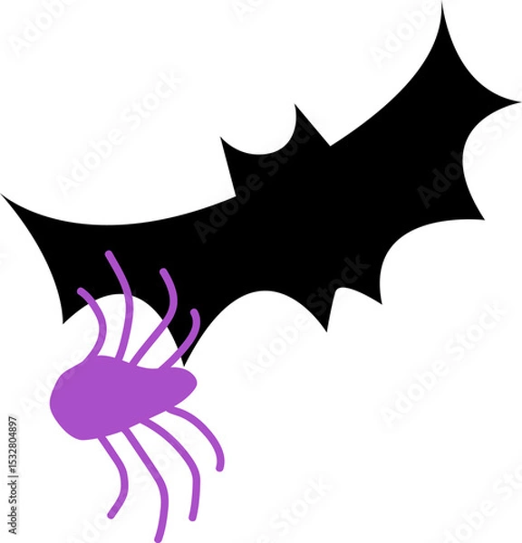 Obraz Flat illustration showing black jagged burst and purple spider spinning on transparent background