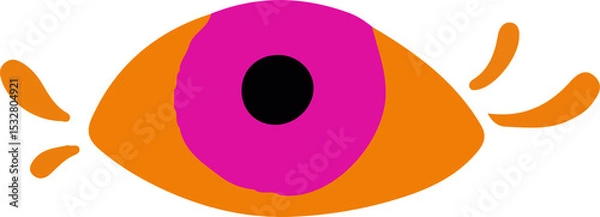 Fototapeta showing flat vector eye almond orange outline magenta iris black pupil on transparent background