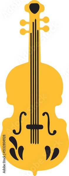 Fototapeta Flat design is showing golden violin with black pegs, strings, f-holes, transparent background