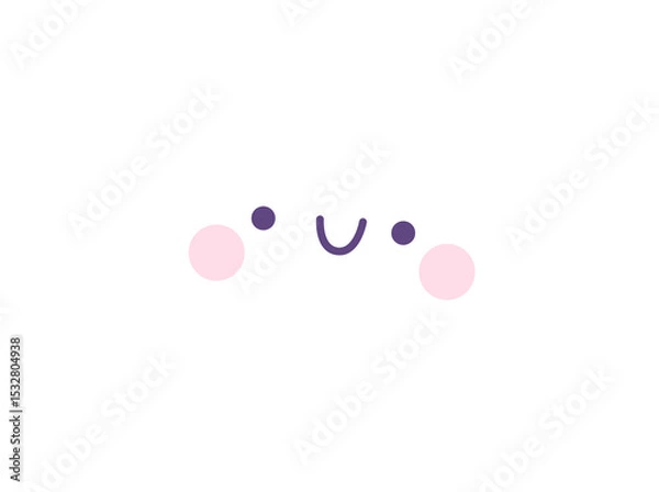 Obraz Cute cloud is floating in flat design with purple eyes, smile, rosy cheeks, transparent background