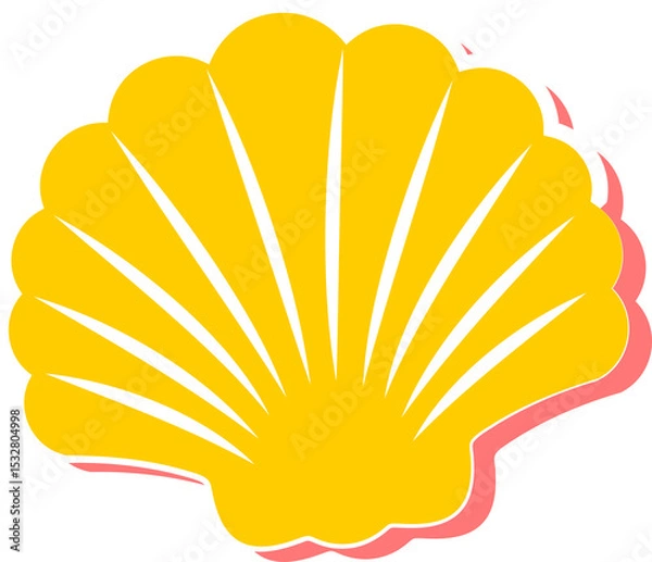 Fototapeta Vector is showing scallop shell in yellow, white stripes and pink shadow on transparent backdrop