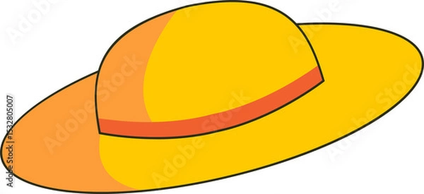 Obraz Stylized cartoon sun hat is floating in flat vector with bright yellow band, transparent background