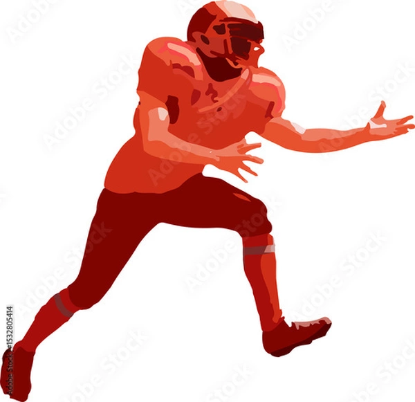 Fototapeta Football player running on transparent background in flat vector, wearing helmet and shoulder pads