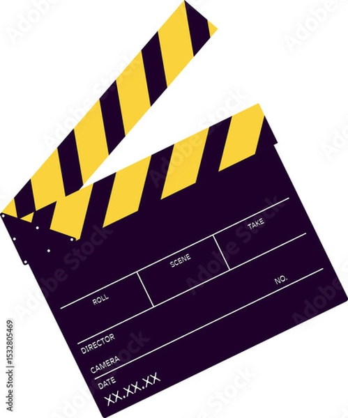 Fototapeta Film clapperboard is being shown in flat design, striped top and labels on transparent background