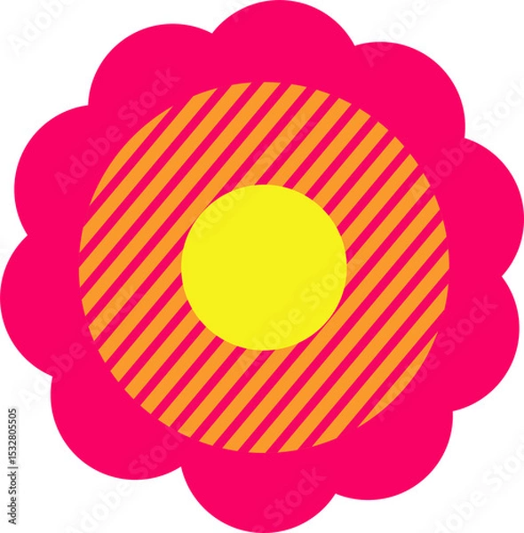 Obraz Stylized sun is showing pink scalloped, orange stripe rings, yellow core on transparent backdrop