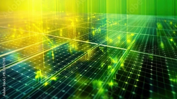 Fototapeta Solar panel layout transparency geometric abstraction overlapping translucent planes green yellow tones through-object perspective layered depth