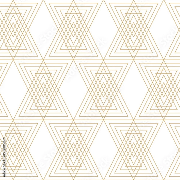 Obraz Abstract geometric pattern with triangle, lines and stripes on white background. A seamless vector background. Graphic modern pattern. White and gold pattern.