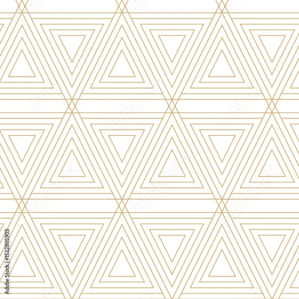 Obraz Abstract geometric pattern with triangle, lines and stripes on white background. A seamless vector background. Graphic modern pattern. White and gold pattern.