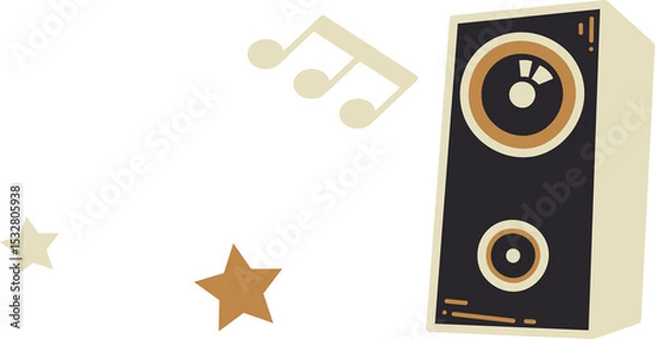 Fototapeta Flat design speaker illustration is floating on transparent background with musical notes and stars