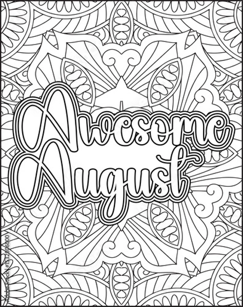Obraz 12 Month Name Coloring Page for Adults. Monthly Name Motivational Quote Coloring page.