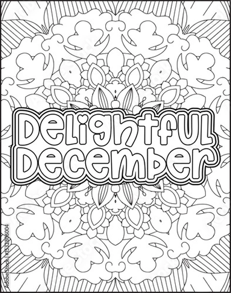 Obraz 12 Month Name Coloring Page for Adults. Monthly Name Motivational Quote Coloring page.