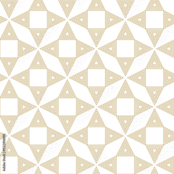 Obraz Abstract geometric pattern with triangle, lines and stripes on white background. A seamless vector background. Graphic modern pattern. White and gold pattern.