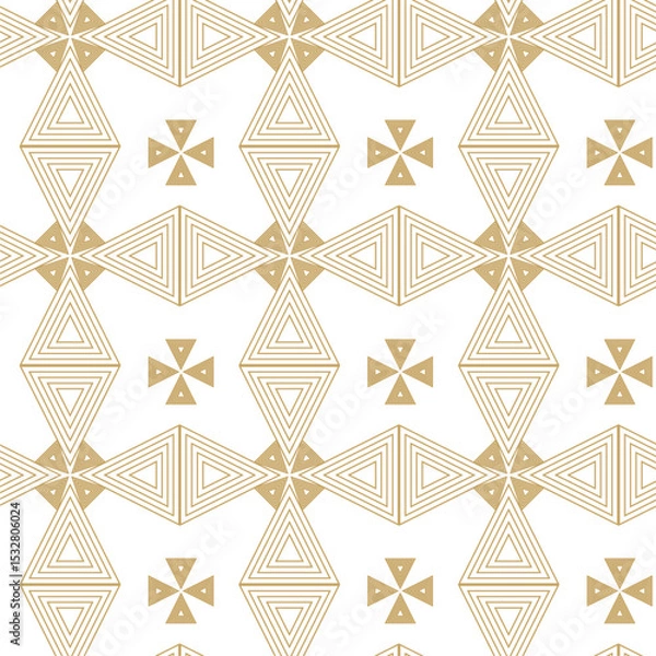 Obraz Abstract geometric pattern with triangle, lines and stripes on white background. A seamless vector background. Graphic modern pattern. White and gold pattern.