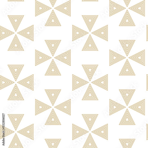 Obraz Abstract geometric pattern with triangle, lines and stripes on white background. A seamless vector background. Graphic modern pattern. White and gold pattern.