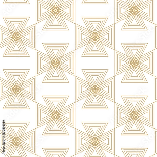 Obraz Abstract geometric pattern with triangle, lines and stripes on white background. A seamless vector background. Graphic modern pattern. White and gold pattern.