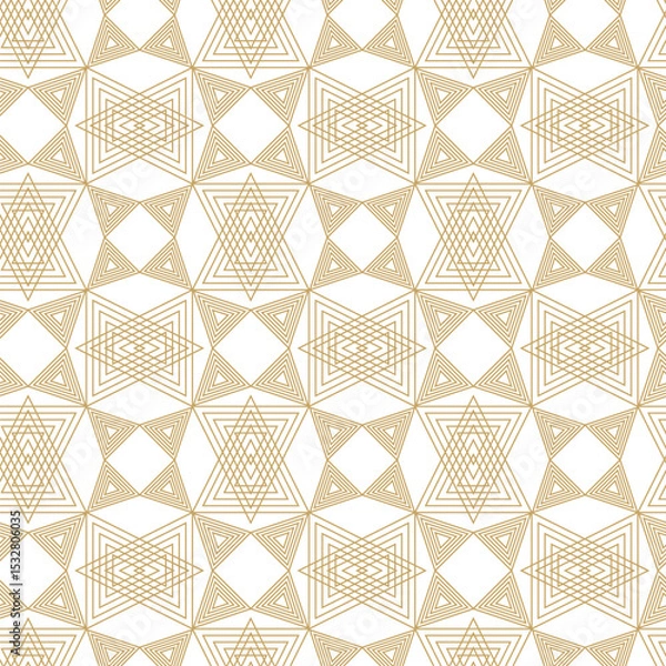 Obraz Abstract geometric pattern with triangle, lines and stripes on white background. A seamless vector background. Graphic modern pattern. White and gold pattern.