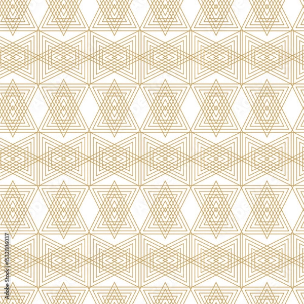 Obraz Abstract geometric pattern with triangle, lines and stripes on white background. A seamless vector background. Graphic modern pattern. White and gold pattern.