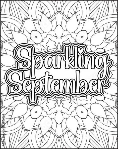 Obraz 12 Month Name Coloring Page for Adults. Monthly Name Motivational Quote Coloring page.