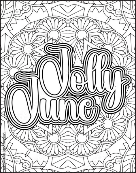 Obraz 12 Month Name Coloring Page for Adults. Monthly Name Motivational Quote Coloring page.