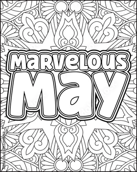 Obraz 12 Month Name Coloring Page for Adults. Monthly Name Motivational Quote Coloring page.