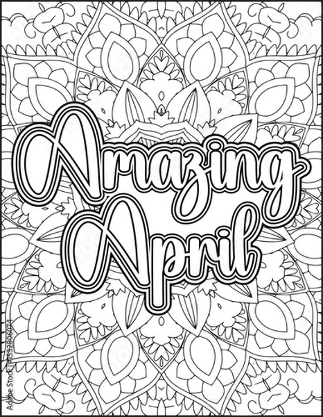 Obraz 12 Month Name Coloring Page for Adults. Monthly Name Motivational Quote Coloring page.