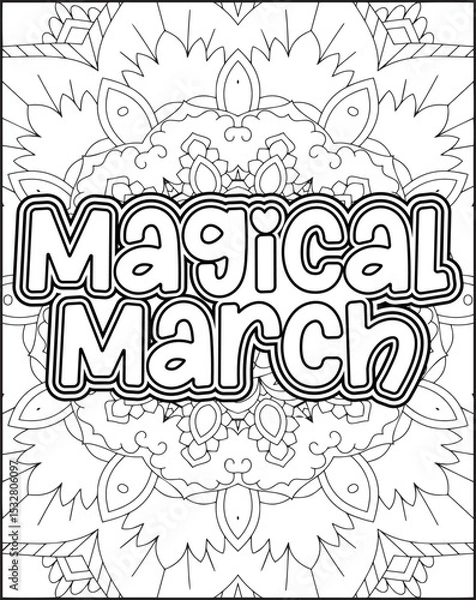 Obraz 12 Month Name Coloring Page for Adults. Monthly Name Motivational Quote Coloring page.