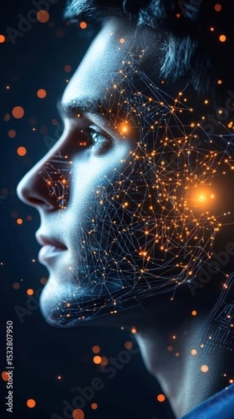 Fototapeta Intricate Male Portrait with Neural Circuits