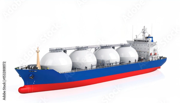 Fototapeta import oil oil shipment supply chain. LNG tanker ship with large storage tanks, designed for transporting liquefied natural gas, showcasing modern maritime engineering.