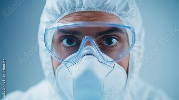 Fototapeta Man in Protective Gear in Laboratory Setting