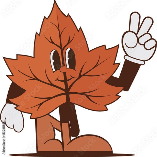 Fototapeta Maple leaf in flat design is showing gloved peace sign with brown shoes on transparent background