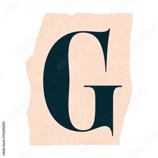 Fototapeta Flat stylized uppercase G is floating on peach textured torn rectangle on transparent background