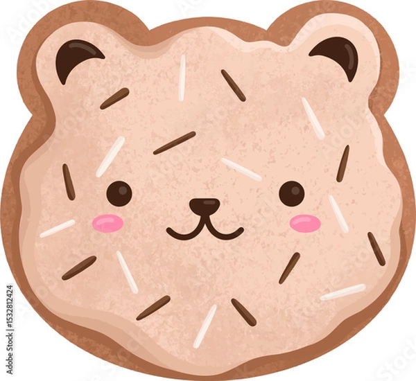 Fototapeta Bear shaped cookie is floating on transparent background, featuring sprinkles and chocolate accents
