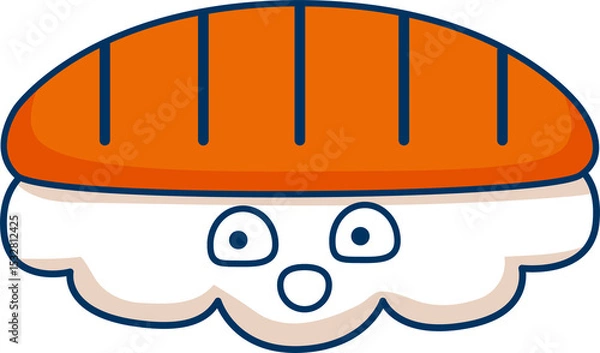 Fototapeta Flat design nigiri sushi is floating on transparent background, showing minimalist surprised face